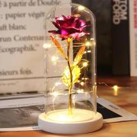 Rosa Bella y Bestia Rosa Eterna, Regalo Mujer Flores Artificiales con Luces LED, Flor Artificial de Lámina de Oro con Hojas - details 9