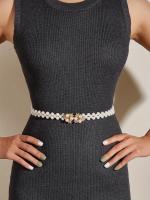 Cinturón tejido de perlas de imitación para mujer, elegante, fino, elástico, blanco, adorno de tendencia - details 0