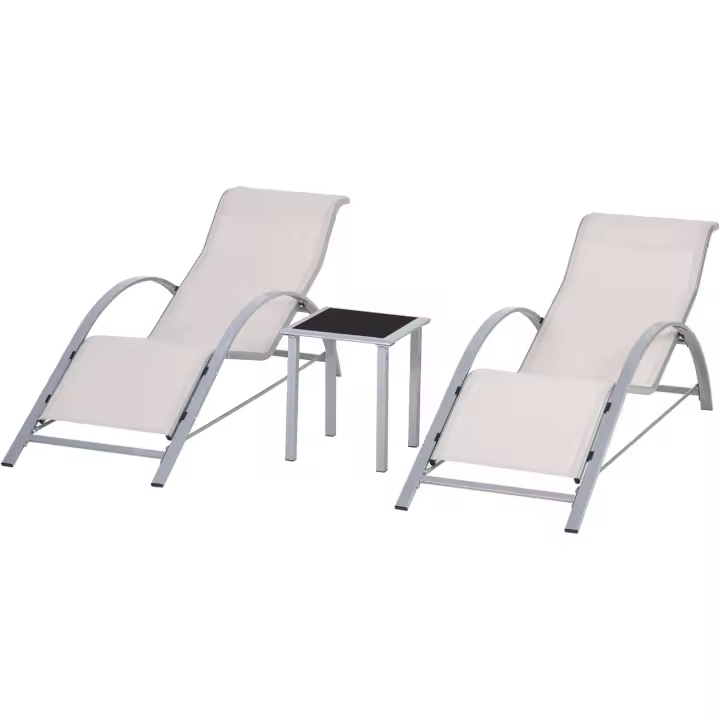 Conjunto de Tumbonas Exteriores de Jardín Dos Piezas con Mesa Auxiliar de Vidrio Templado - 1