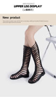 Nuevo verano botas romanas de malla de cuero alto para mujer, fondo plano ahuecado, cremallera trasera, botas geniales, sandalias largas tejidas - details 8