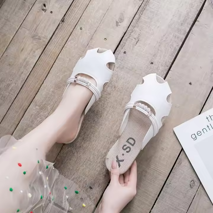 Zapatillas de verano para mujer, nuevas mujeres embarazadas de fondo plano, sandalias perezosas, medias zapatillas ahuecadas - 1