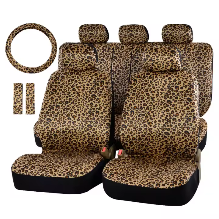 Funda con estampado de leopardo, almohadillas para cinturón, Protector de asiento de coche para volante Universal de 15" - 1