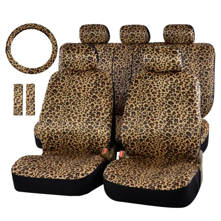 Funda con estampado de leopardo, almohadillas para cinturón, Protector de asiento de coche para volante Universal de 15" - 1