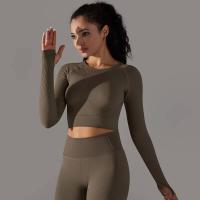 -Top Camisa deportiva de yoga de manga larga a rayas para mujer, sin costuras, que absorbe la humedad - details 44