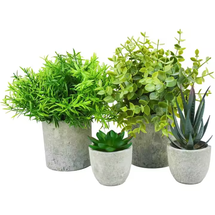 Decoración de Plantas Artificiales Juego de 4 Piezas de Eucalipto, Romero, Suculentas - 1