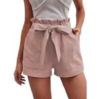 Pantalones cortos blancos de Color sólido con estilo, pantalones cortos informales con cordón y bolsillo para mujer, pantalones diarios de verano - details 0