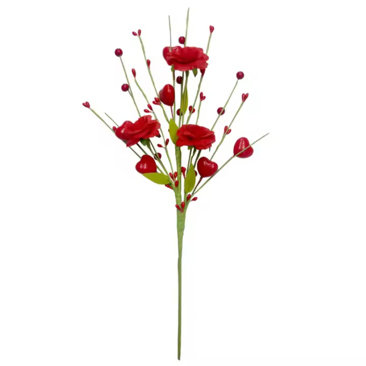 2 uds rojo rosa Artificial corazón ramas de bayas Festival romántico Día de San Valentín tallo de rosa flor Artificial hecha a mano - 1