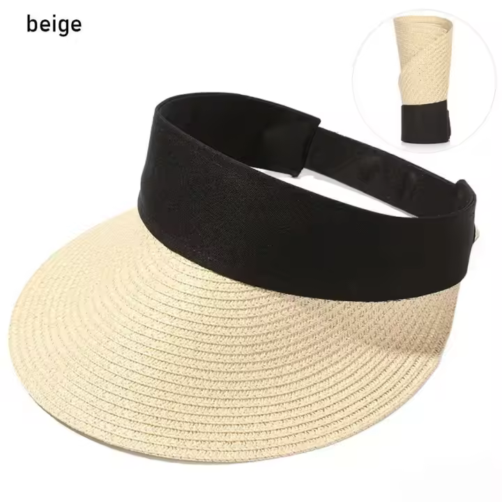 Moda verano vacío superior sol portátil cinta mágica enrollable sombrero de playa gorra de paja ancha mujeres Casual Suncap viseras - 1