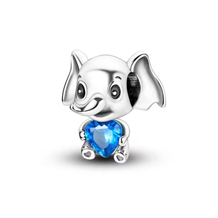 Colgante de Pulsera de Plata Esterlina 925 Versión Divertida de Elefante Bebé Abrazando Corazón - 1