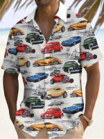 Camisa Casual de Manga Corta con Estampado de Coche Moda Vintage para Hombres - details 3