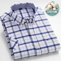 Camisa clásica de manga corta para hombre, camisa 100% algodón Oxford, informal, suave, a cuadros, a rayas, de negocios, ajustada, talla grande 7XL, 6XL - details 9