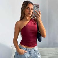 Camiseta sin mangas con espalda descubierta y un solo hombro, color caramelo, Ustada, sexy, sin cuello, casual - details 10