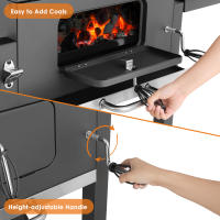 Carrito de Parrilla de Carbón Ajustable con Tapa BBQ Eléctrico con Termómetro para Acampar, Jardín, Balcón Productos Normales - details 3