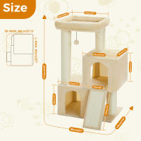 PAWZ Roda Árbol para gatos de varios niveles con poste rascador grueso, dos condominios grandes, torre para gatos de interior, almohadilla rascadora para gatos, casa cama para gatitos, juguetes para gatos - details 0