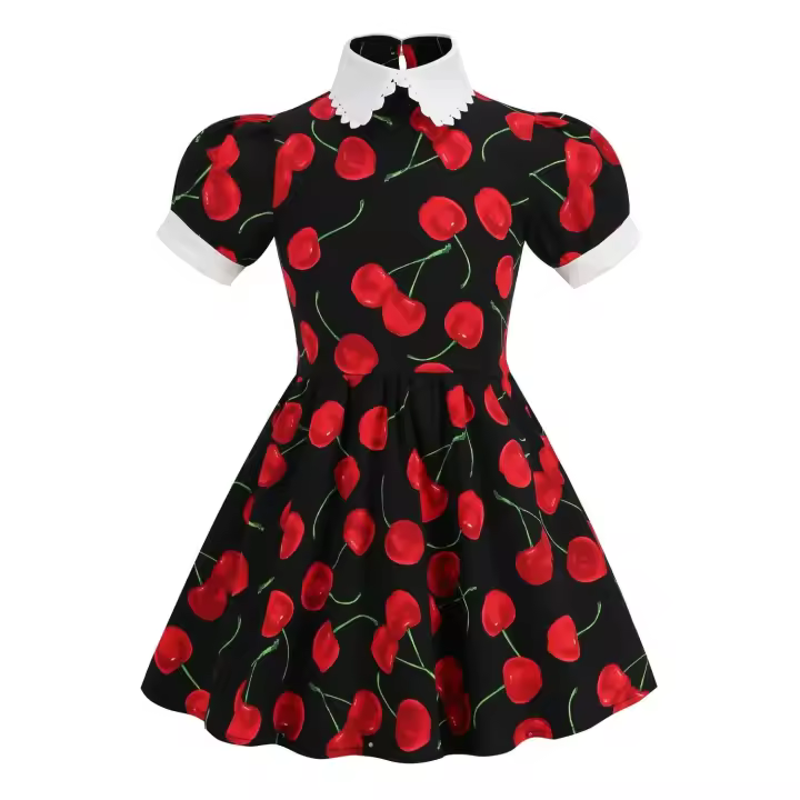Vestido de Fiesta de Cumpleaños de Princesa para Niñas en 2025 Estampado de Cereza Lindo - 1