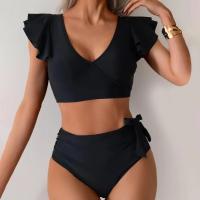 Conjunto de Traje de Baño para Mujer de Dos Piezas Sexy Bikini con Corte Curvo y Almohadilla para el Pecho Traje de Baño de Cintura Alta con Sujetador de Manga con Volantes - details 8