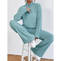 Conjuntos de dos piezas a la moda para mujer, tops y pantalones informales con cuello alto para mujer - details 1