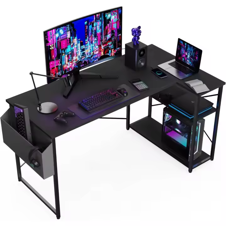 de Esquina Ordenador - Mesa en Forma L de 100x70 cm, Estantes de Almacenamiento, Esquina Reversible, Escritorio Gaming Mesa Gamer Escritorio para Estudio Trabajo Oficina Dormitorio Hogar - 1