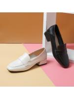 Zapatos sencillos de piel para mujer, con punta cuadrada y tacón grueso y poco profundo, mocasines de suela blanda, con aumento de altura, 2025 - details 2