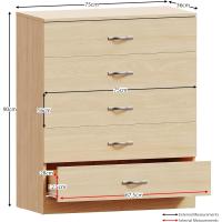 Cajónera de 5 Cajones de Metal con Tiradores y Rieles Soporte Exclusivo Antideinclinación para Cajón Muebles de Dormitorio Riano en Blanco - details 19