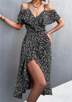 Vestido de fiesta de playa de verano bohemio informal para mujer Vestido elegante de lunares sin mangas con cuello redondo - details 4