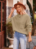 Suéter elegante de punto para mujer, jersey básico con bolsillo y cuello redondo, holgado, Vintage, otoño e invierno, 2023 - details 15