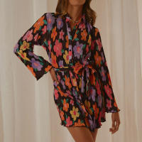 Camisa nueva Falda corta estampada de mujer Manga larga Encaje Ds - details 34