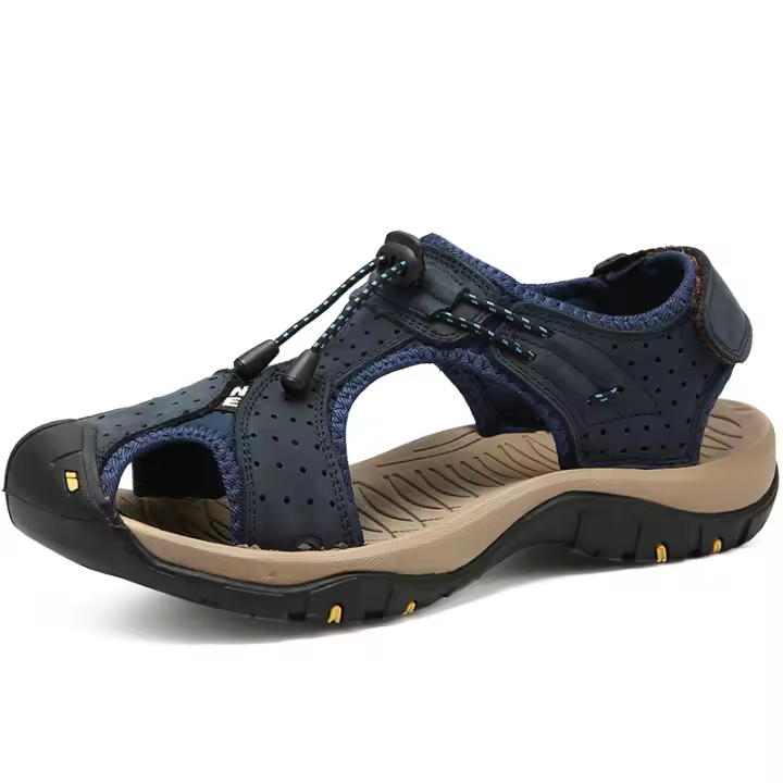 Sandalias de senderismo de cuero para hombre, calzado deportivo atlético para caminar, zapatos de playa de pescador, sandalias de agua con punta cerrada - 1