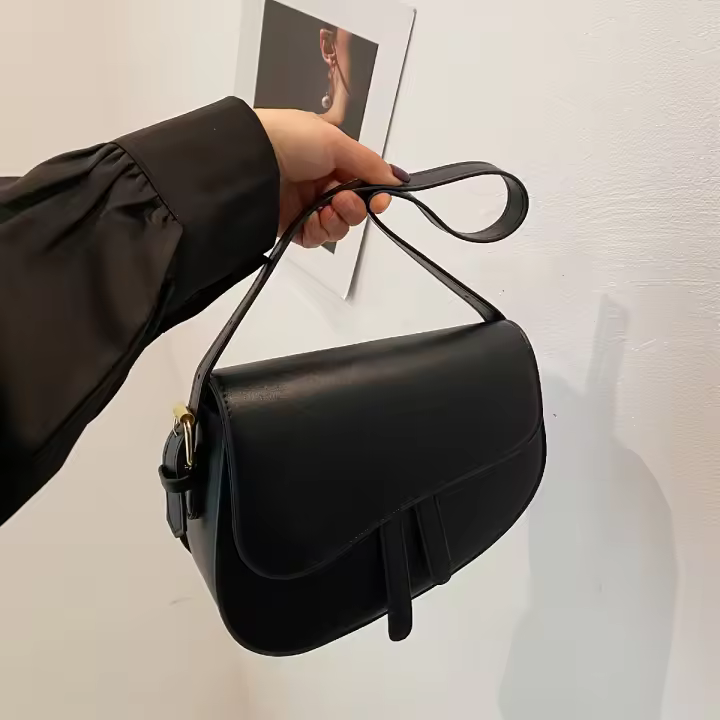 Bolso de Sillín Retro Chic para Mujer Cruzado Minimalista de Color Sólido con Cierre Magnético, Correa Ajustable, Herrajes de Tonos Dorados - 1