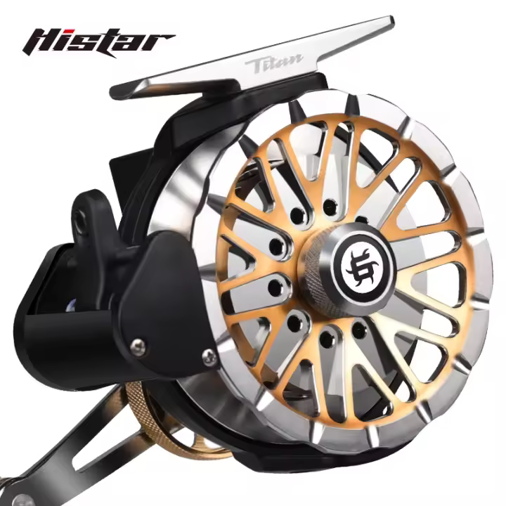 HISTAR-carrete de pesca de frenado magnético Titan, rueda de balsa larga fundida 4,3: 1 relación 9 BB, retroiluminación Digital LED, cuerpo de Metal completo - 1