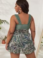 Nuevo conjunto de traje de baño de una pieza estilo falda adelgazante y conservador con cubierta sin espalda ajustada de talla grande para mujer - details 7