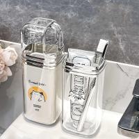 Cilindro de dientes de dibujos animados práctico, juego de tazas de lavado de plástico de gran capacidad, taza para enjuague bucal sellada, dispensador de pasta de dientes para acampar, 2 uds. - details 2