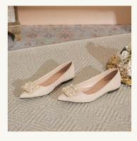 Zapatos de novia planos para mujer 2025, nueva hebilla cuadrada de perlas, sin usar los pies, boca poco profunda de cuero suave de hadas, viento, punta puntiaguda, un solo pedal. - details 8