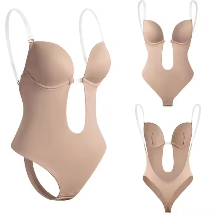 Body Invisible Para Mujer Shaper De Tanga Con Corsé Plunge Acolchado Push up Sin Costuras Control Medio Material Poliéster Y Elástico - 1