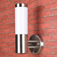 Luz led de pared para exteriores, lámpara de acero inoxidable plateado + pantalla lechosa impermeable para porche, aplique LED E27, luminaria de murale - details 0
