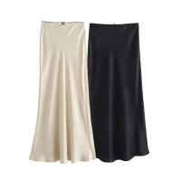 TRAFZA-faldas a la moda para mujer, Falda Midi ajustada con textura de seda satinada sólida, elegante para fiesta, 2024 - details 1