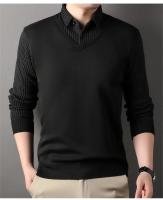 Suéter a cuadros para hombre, jersey de lana, ajustado, elegante, de lujo, falso, de punto, de dos piezas - details 19