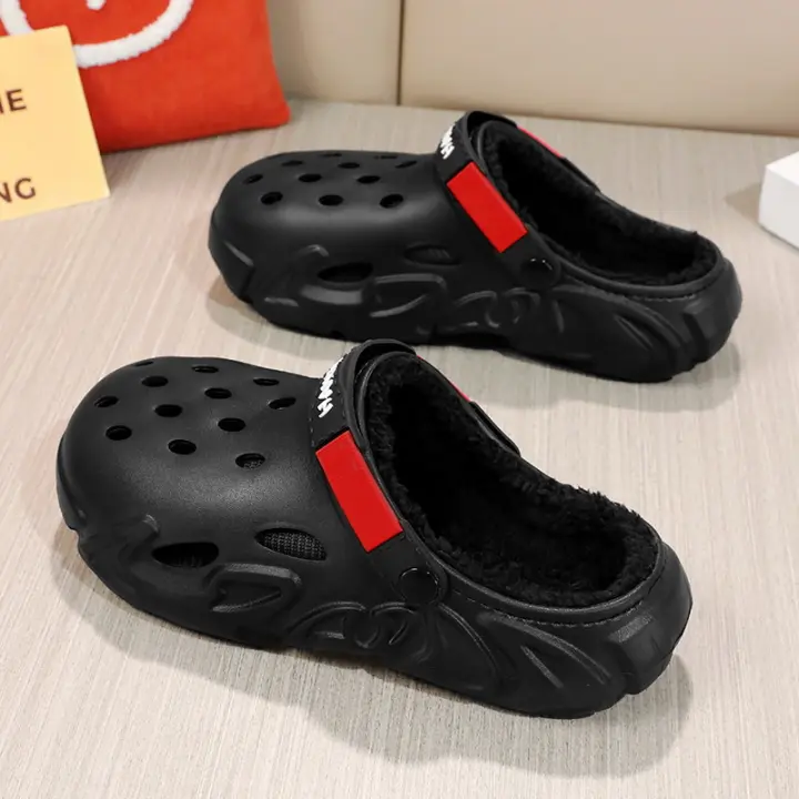 2023 nuevos zapatos con agujeros para hombres, suela gruesa antideslizante con puntera, zapatillas de algodón cálidas informales para interiores y exteriores para hombres - 1