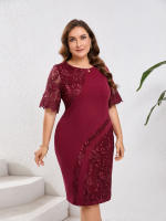 Plus size cocktail dresses for curvy women elegant formal 2024 summer outfit embroidered floral lace midi evening dress - details 5