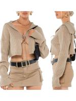 Cardigan de Punto con Encaje para Mujer Ouwu Top Corto de Color Sólido Abrigo de Moda Cálido - details 9