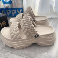 Sandalias de Playa de Cuero para Mujer 2025 Suela Gruesa, Doble Hebilla, Moda de Verano, Diseño de Pisando Mierda - details 11