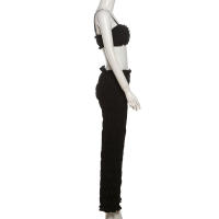 BUNO-Chándal de verano para mujer, Tops cortos deportivos informales sexis sin mangas + Leggings fruncidos de cintura alta, ropa de calle firme a juego - details 11