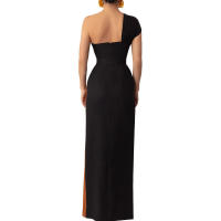 Invitada con un hombro largo y diseño de bloques de color Wo, estilo elegante, vestido de noche de boda de longitud media, vestido nquet para Wo, estilo, , - details 13
