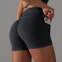 Hamidou-pantalones cortos de gimnasio cruzados para mujer, pantalones cortos de Yoga con bolsillos, mallas de entrenamiento para mujer, pantalones cortos de cintura alta, realce de glúteos - details 9