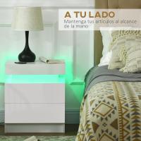 Mesita de noche con luces LED, 2 cajones y control remoto, para dormitorio o salón, 45x35x52 cm, blanco brillante - details 1