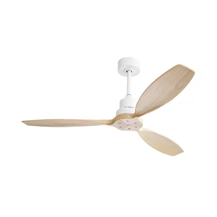 Ventilador de techo de perfil bajo con aspas de madera maciza de 52 pulgadas sin luz Control remoto de 6 velocidades para sala de estar en Patio - 1
