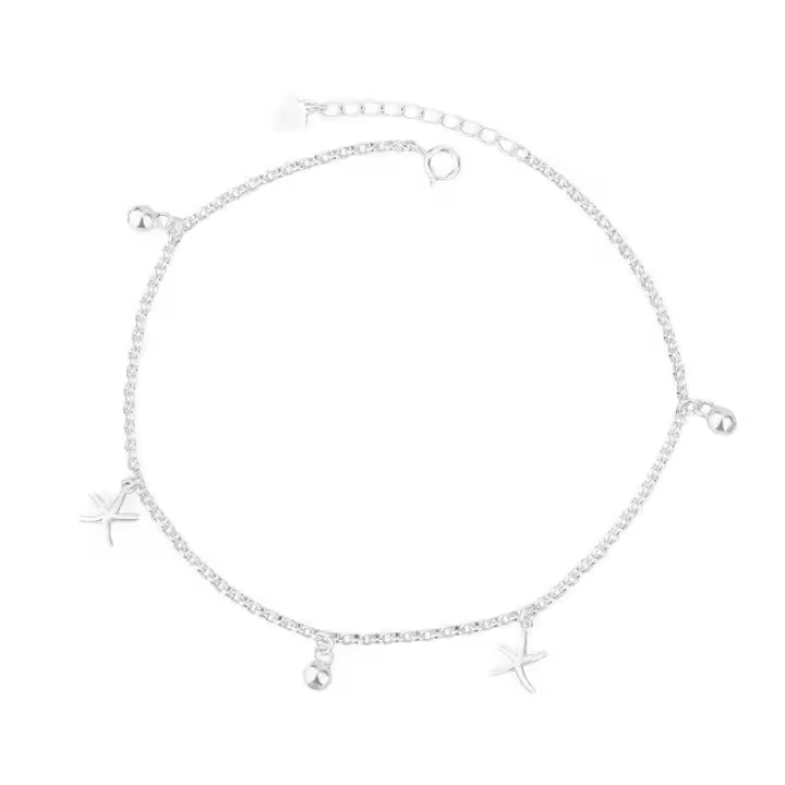 Tobillera de cuentas redondas de estrella de mar pura, joyería para pies de plata de ley para playa, moda Simple del océano, versátil y fresca - 1