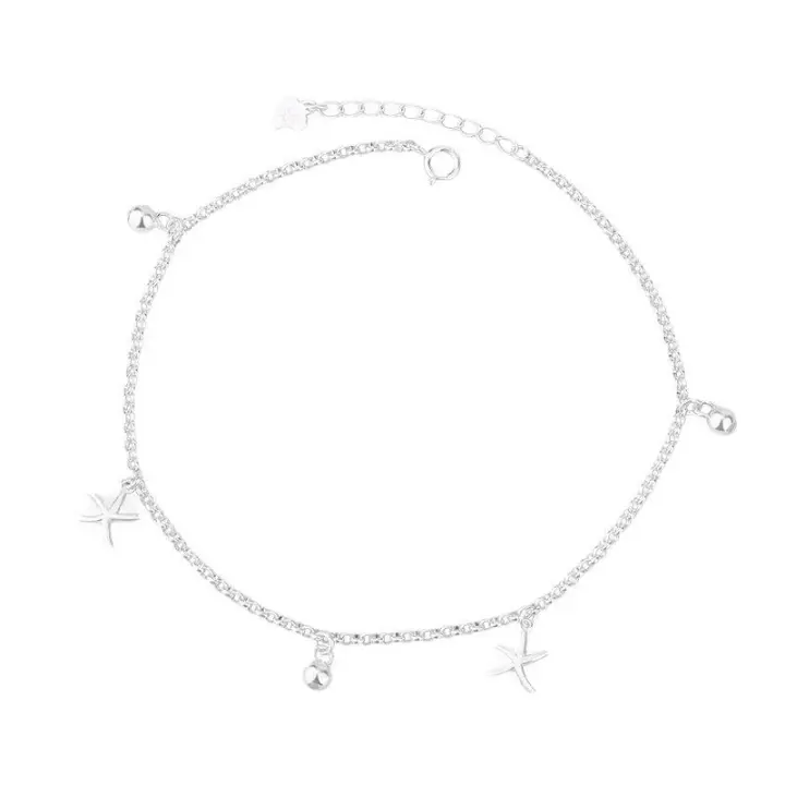 Tobillera de cuentas redondas de estrella de mar pura, joyería para pies de plata de ley para playa, moda Simple del océano, versátil y fresca - 1