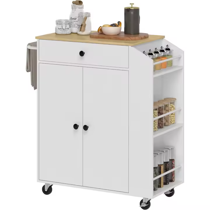 Isla de Cocina Móvil con Ruedas Mueble Auxiliar de Cocina de 3 Niveles con Tarro Especial para Especias y Estante Ajustable 82x38x86,5 cm Blanco - 1