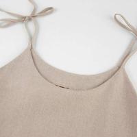 Vestido de tirantes de algodón y lino para mujer, informal, suelto, suave, con borde acanalado, estilo playero, primavera y verano - details 8